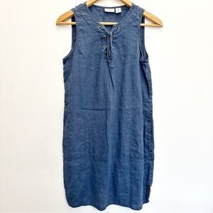 Adrienne Vittadini 100% Linen Dress Blue Medium Sleeveless Pockets Beach Summer